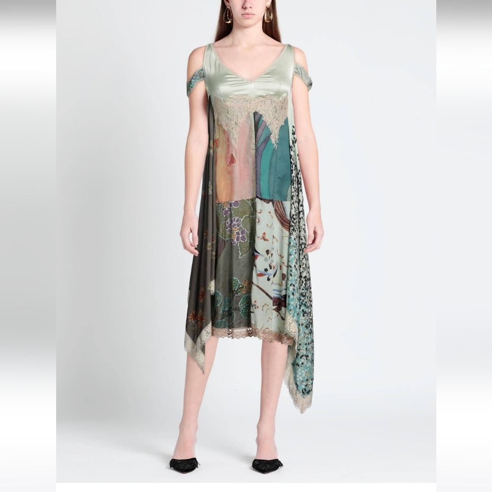 MARINE SERRE Silk Scarves Open Shoulder Flowy Midi Dress